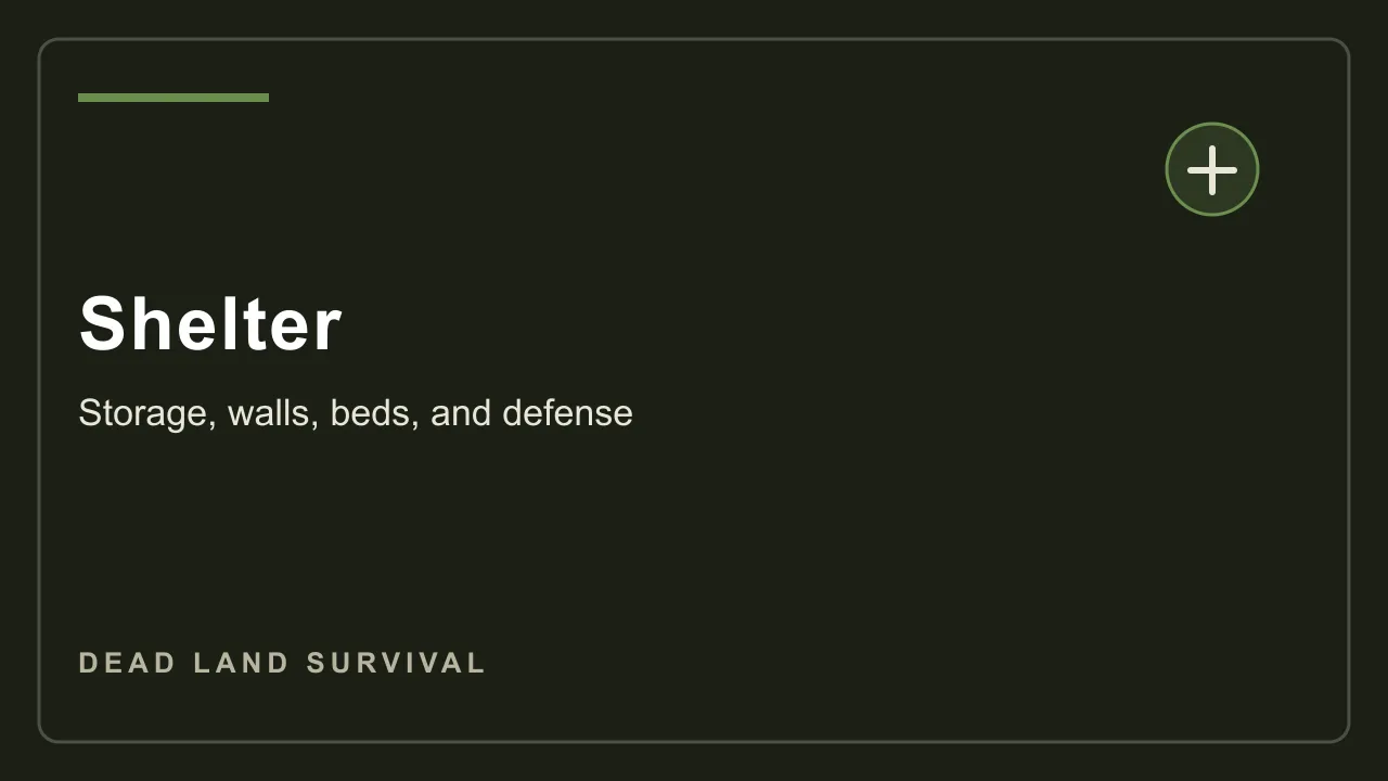 Dead Land Survival shelter wiki card showing base building defenses
