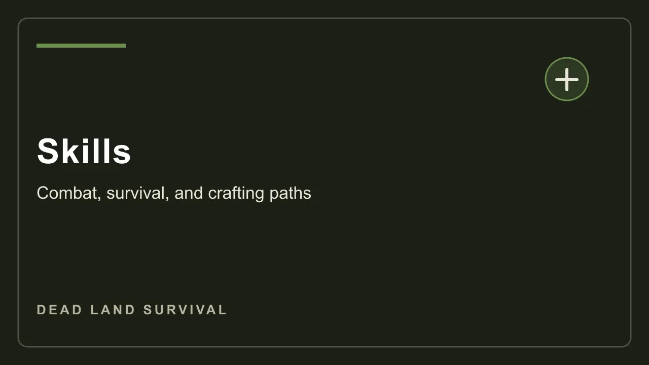 Dead Land Survival skills wiki card showing survival upgrade paths