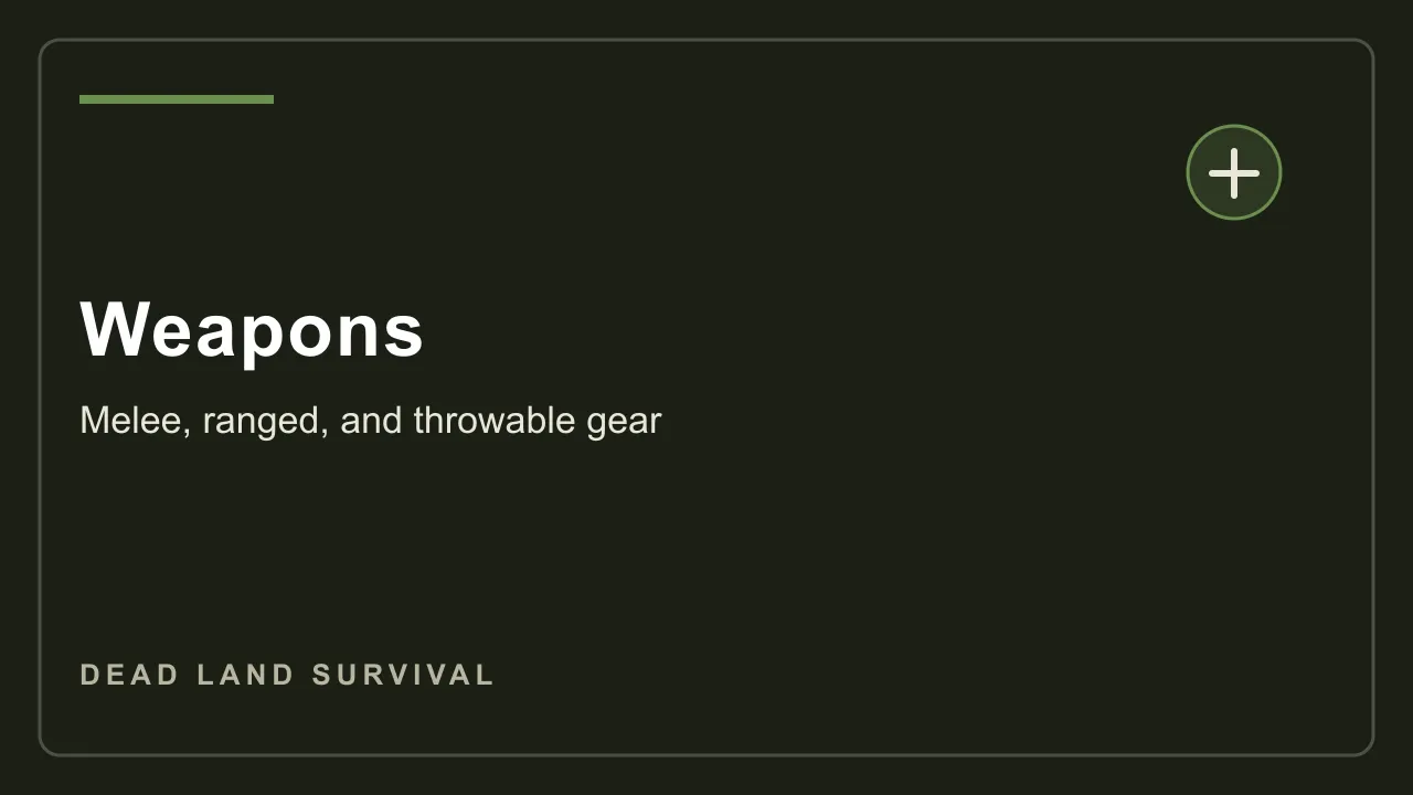 Dead Land Survival weapons wiki card showing melee and ranged gear