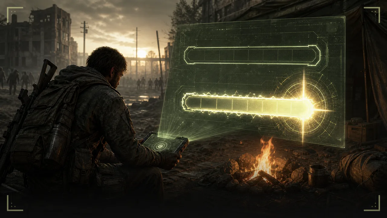 Dead Land Survival skill point timing showing a nearly empty energy bar before spending a saved point