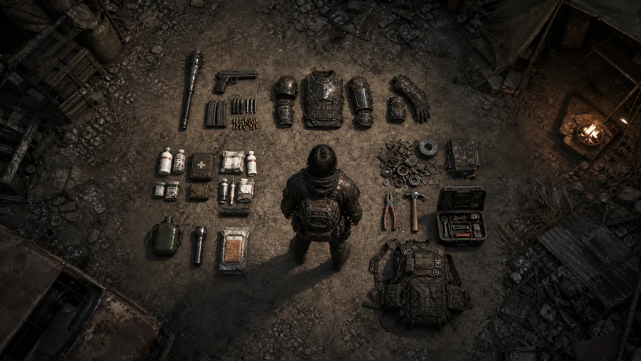 Dead Land Survival route build visual guide showing combat survival and crafting choices before a scavenging run