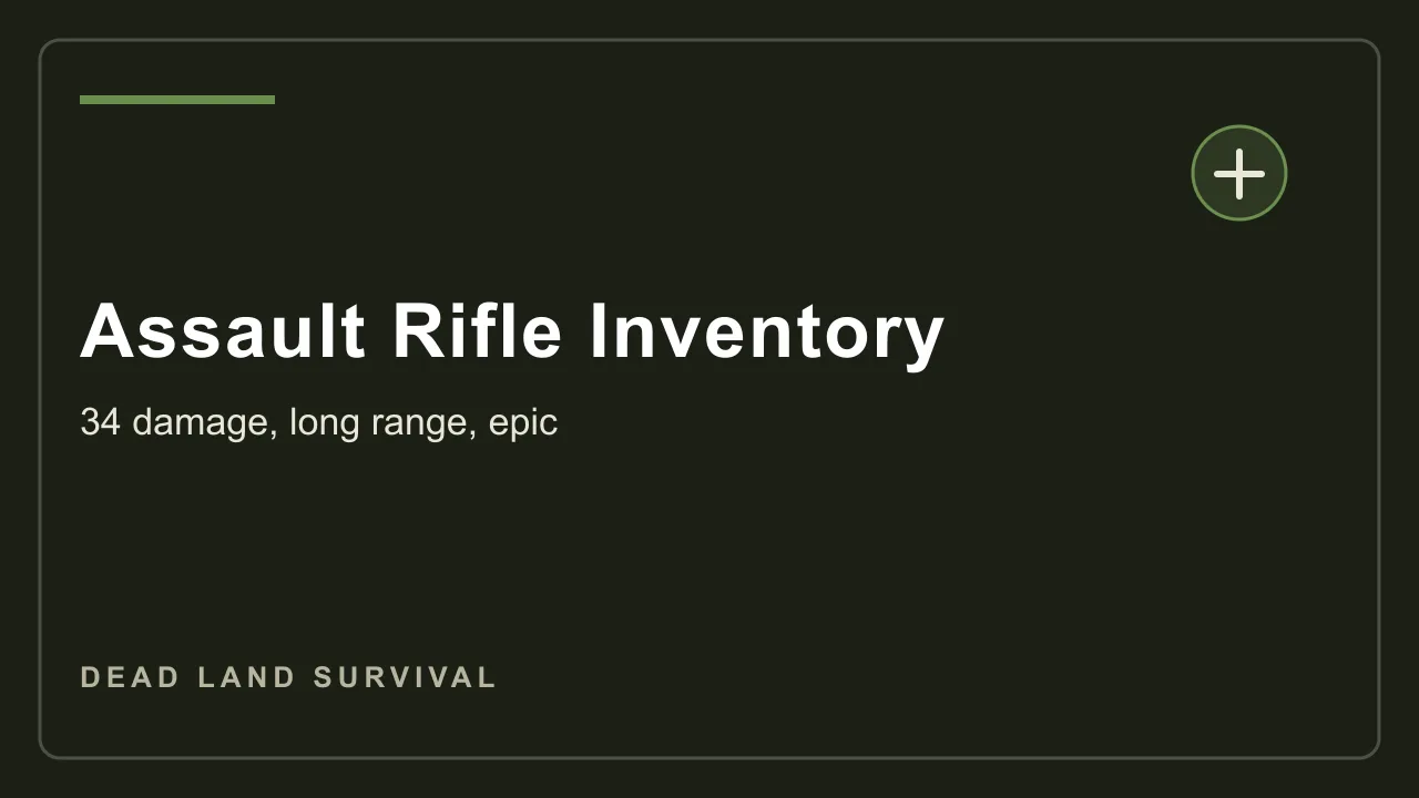 Dead Land Survival assault rifle inventory panel showing long range epic weapon stats
