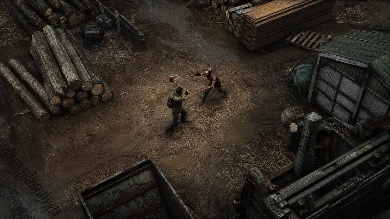Dead Land Survival an axe combat visual guide showing close range control against an infected enemy