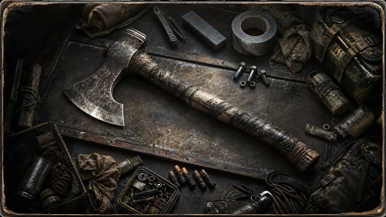 Dead Land Survival an axe inventory visual guide showing a heavy melee weapon with repair tools