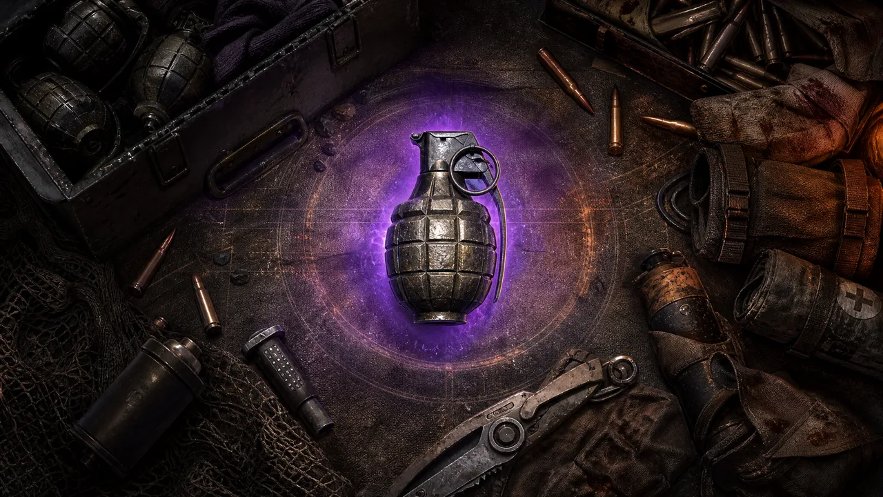 Dead Land Survival a grenade inventory visual guide showing an epic throwable with military supplies