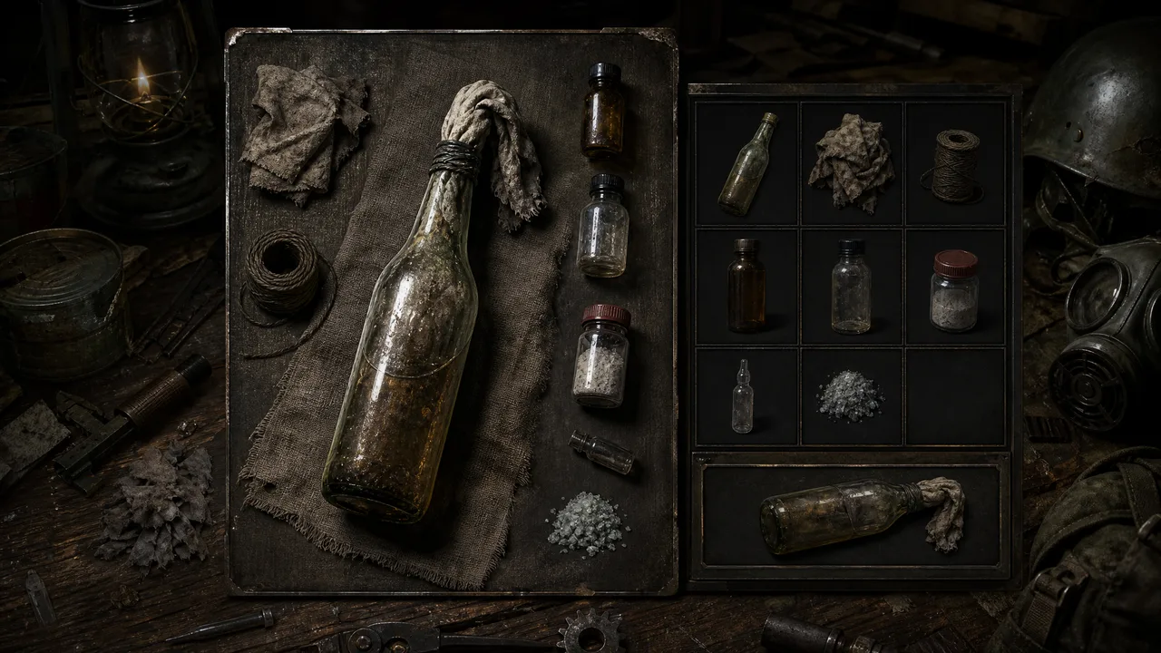 Dead Land Survival a molotov inventory visual guide showing a crafted throwable with bottle cloth and chemicals