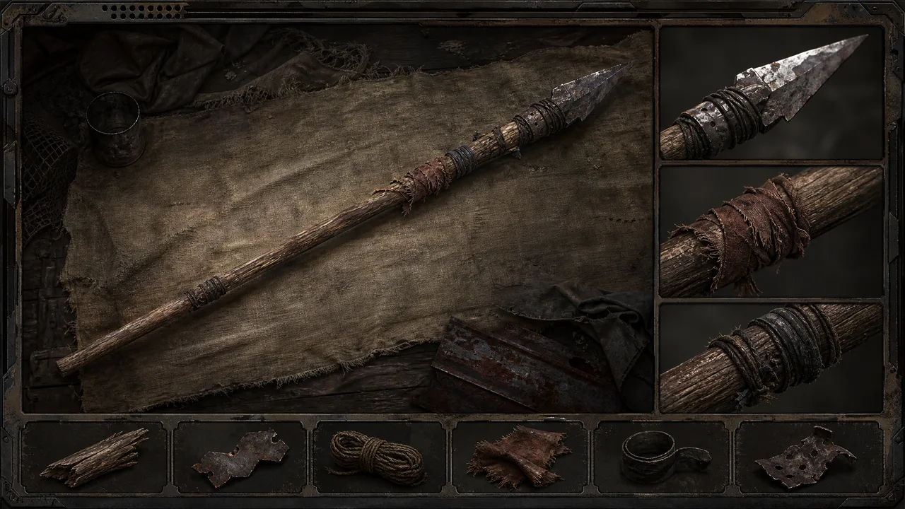 Dead Land Survival a spear inventory visual guide showing a crafted reach weapon made from scavenged materials